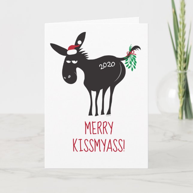 Cartes Pour Fêtes Annuelles Joyeux KissMyAss 2020 ! Donkey avec Mistletoe Holi (Devant)