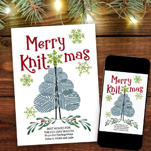 Cartes Pour Fêtes Annuelles Joyeux Knitmas Yarn Arbre de Noël et Snowflakes