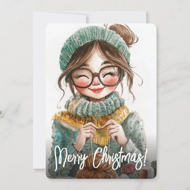 Cartes Pour Fêtes Annuelles Joyeux Knitter Cosy Hiver Artisanat Noël (Devant)