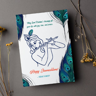 Cartes Pour Fêtes Annuelles Joyeux Krishna Janmashtami Peacock Feather