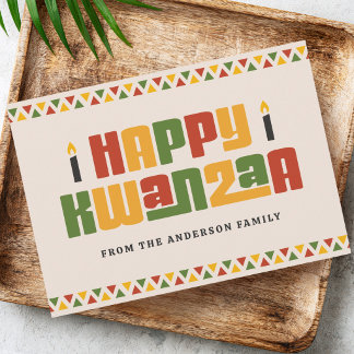 Cartes Pour Fêtes Annuelles Joyeux Kwanzaa bougie noire bordure rouge vert jau