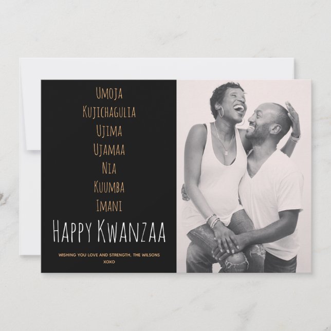 Cartes Pour Fêtes Annuelles Joyeux Kwanzaa Noir Brown Blanc Principes Photo (Devant)