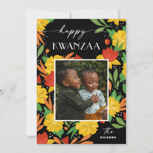 Cartes Pour Fêtes Annuelles Joyeux Kwanzaa. Photo florale botanique brillante