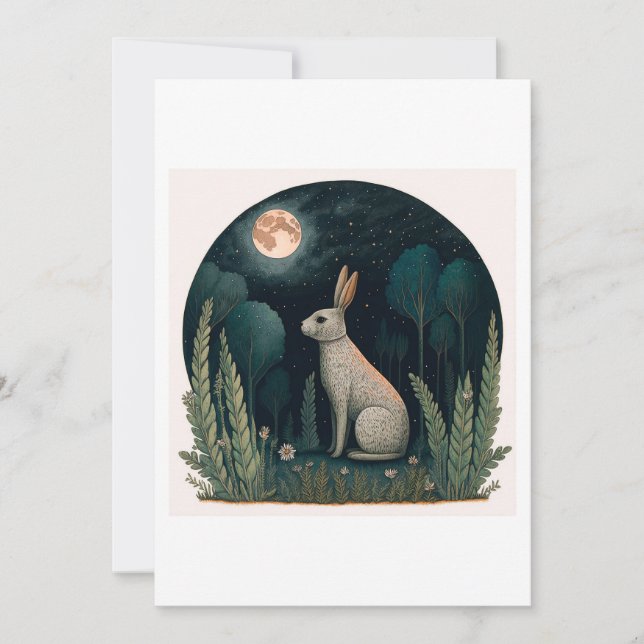 Cartes Pour Fêtes Annuelles Joyeux lapin au clair de lune (Devant)