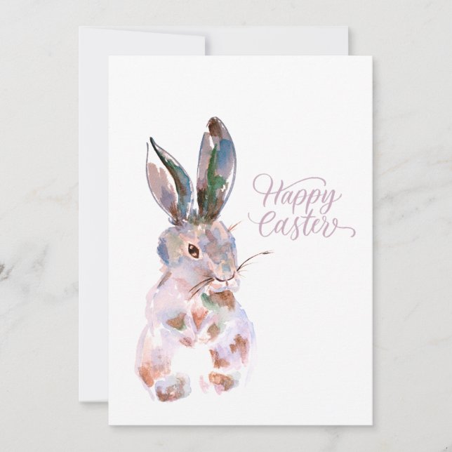 Cartes Pour Fêtes Annuelles Joyeux lapin d'aquarelle de Pâques (Devant)