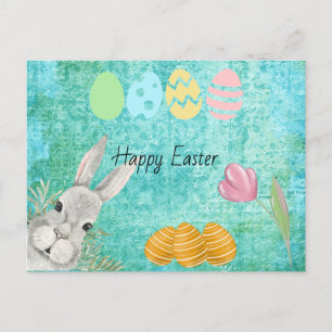 Cartes Pour Fêtes Annuelles Joyeux lapin d'aquarelle de Pâques avec oeufs