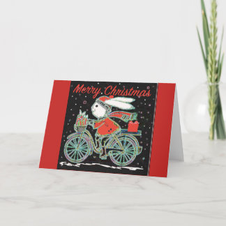 Cartes Pour Fêtes Annuelles Joyeux lapin de Noël sur un vélo - Noël à vélo