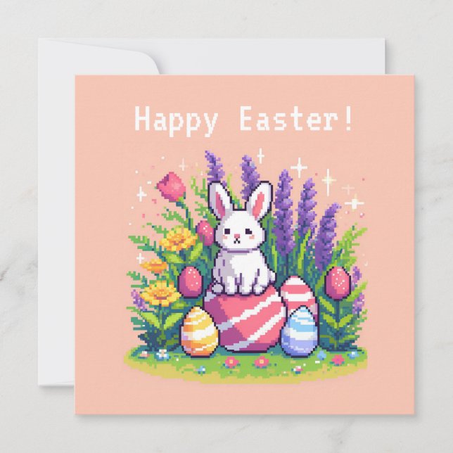 Cartes Pour Fêtes Annuelles Joyeux lapin de Pâques 8 bits art pixel (Devant)