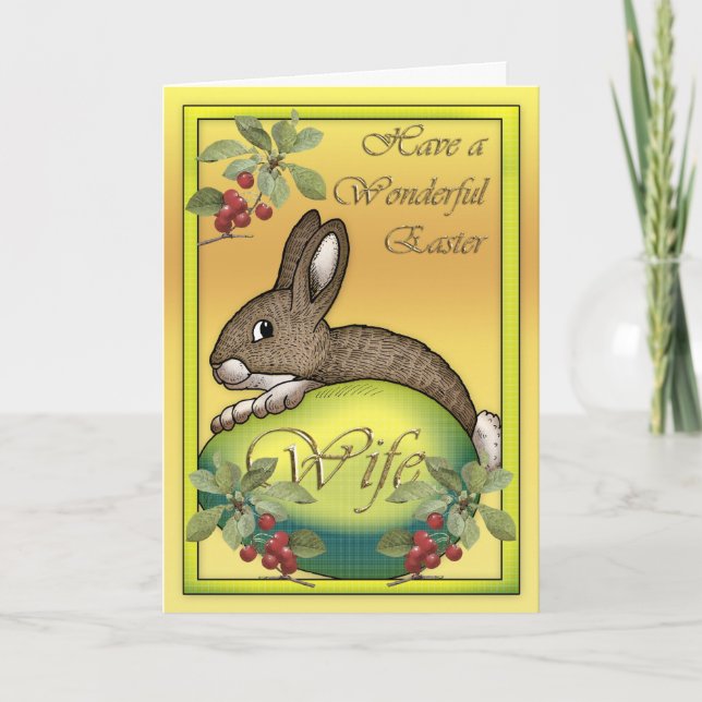 Cartes Pour Fêtes Annuelles Joyeux lapin de Pâques avec oeuf, pour Femme (Devant)