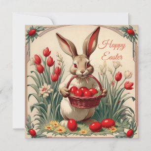 Cartes Pour Fêtes Annuelles Joyeux lapin de Pâques avec panier d'oeufs