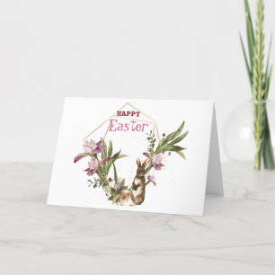 Cartes Pour Fêtes Annuelles Joyeux lapin de Pâques Violet Magnolia Gold Wreath