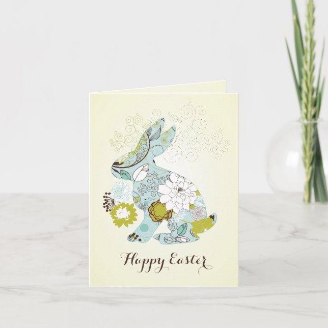 Cartes Pour Fêtes Annuelles Joyeux Lapin Floral Rétro de Pâques (Devant)