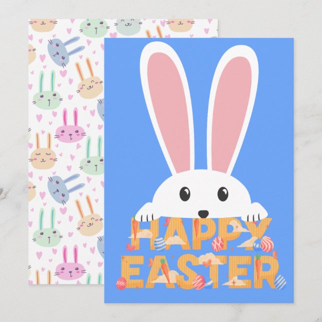 Cartes Pour Fêtes Annuelles Joyeux lapin lapin de Pâques (Devant / Derrière)