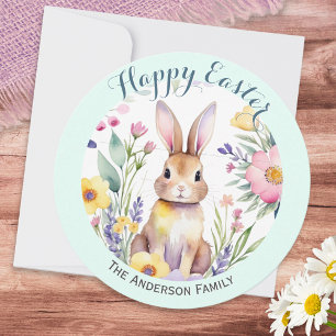 Cartes Pour Fêtes Annuelles Joyeux lapin mignon de Pâques et fleurs personnali
