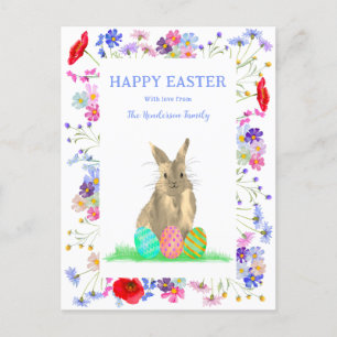 Cartes Pour Fêtes Annuelles Joyeux lapin mignon de Pâques et oeufs Boho Floral