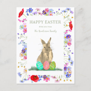 Cartes Pour Fêtes Annuelles Joyeux lapin mignon de Pâques et oeufs Floral