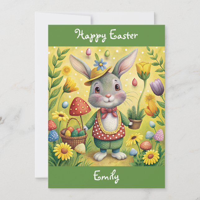 Cartes Pour Fêtes Annuelles Joyeux Lapin Pâques Personnalisable Première Pâque (Devant)