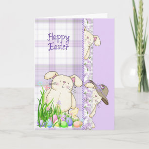 Cartes Pour Fêtes Annuelles Joyeux lapins de Pâques sur Plaid
