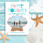 Cartes Pour Fêtes Annuelles Joyeux littoral | Beach Seashell Photo de Noël<br><div class="desc">Carte photo de Noël à thème Plage avec coquillage tropical "Happy Holidays",  queue de baleine et typographie des vagues de l'océan avec découpe de coquillages de coquillages qui encadre votre photo. Reverse side est un motif nautique & tourbillons sur un arrière - plan turquoise. Oeuvre originale KL Stock.</div>