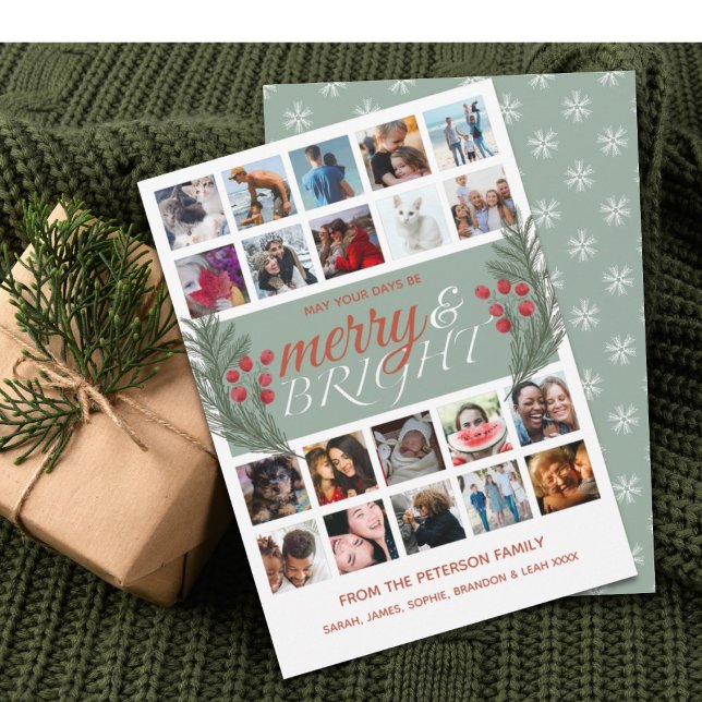 Cartes Pour Fêtes Annuelles Joyeux & Lumineux 20 photos collage Feuillage  (Créateur téléchargé)