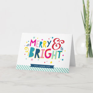 Cartes Pour Fêtes Annuelles JOYEUX & LUMINEUX coloré festif Noël vacances