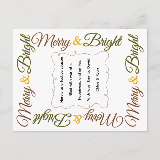 Cartes Pour Fêtes Annuelles Joyeux & Lumineux Noël Classique Rétro Festif (Devant)