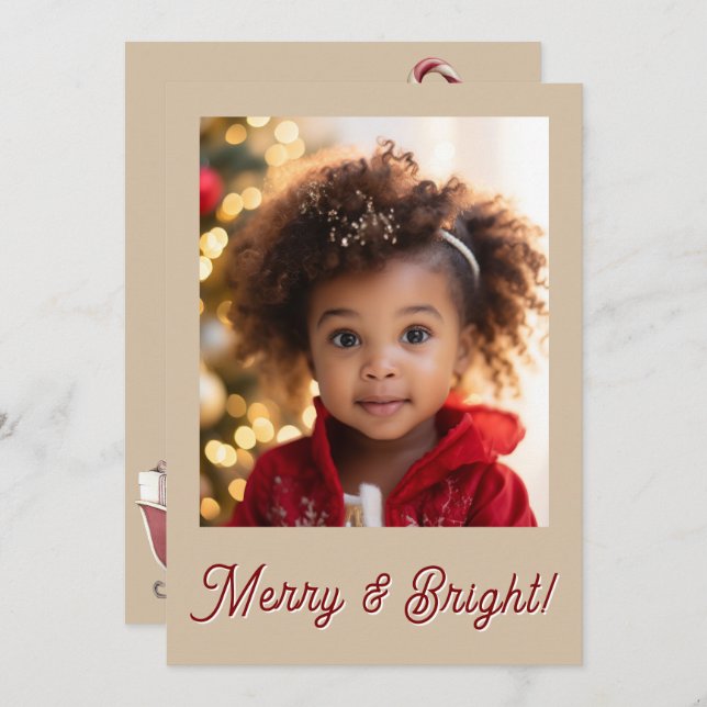 Cartes Pour Fêtes Annuelles Joyeux & Lumineux Rouge Photo Fêtes de Noël (Devant / Derrière)