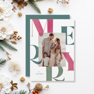 Cartes Pour Fêtes Annuelles Joyeux Magenta & Green 2 Photo Noël