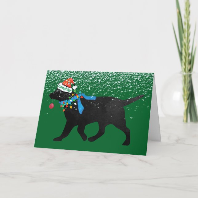 Cartes Pour Fêtes Annuelles Joyeux mais Gentil Labrador Noir de Noël (Devant)