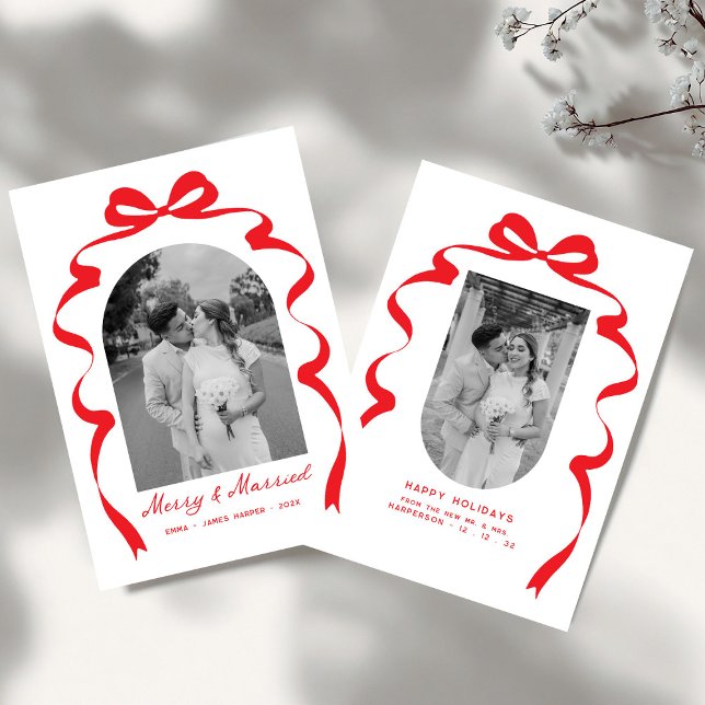 Cartes Pour Fêtes Annuelles Joyeux & Marié Bow Photo Noël Nouveaux mariés Arch (Créateur téléchargé)