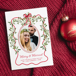 Cartes Pour Fêtes Annuelles Joyeux marié Frame Wavy Frame Nouveaux mariés Phot
