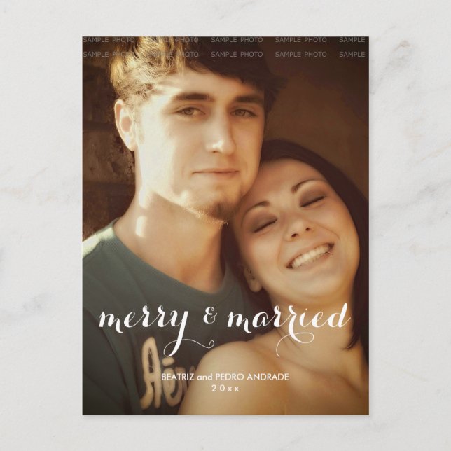 Cartes Pour Fêtes Annuelles Joyeux Marié Noël Photo White Script Holiday (Devant)