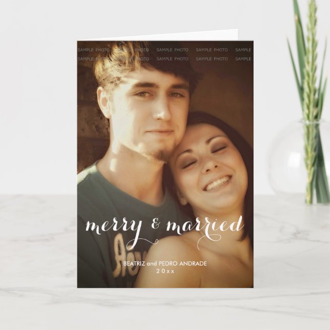 Cartes Pour Fêtes Annuelles Joyeux Marié Noël Photo White Script Holiday (Devant)