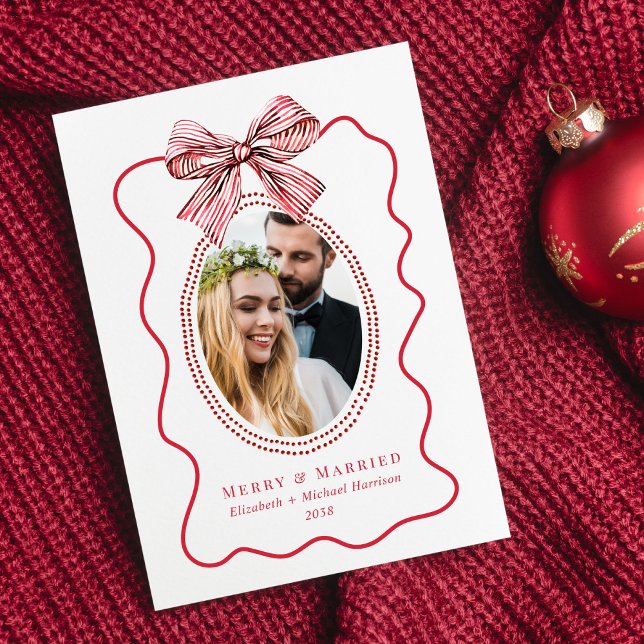 Cartes Pour Fêtes Annuelles Joyeux marié Red Wavame Bow photo Noël (Créateur téléchargé)
