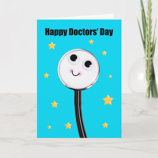 Cartes Pour Fêtes Annuelles Joyeux Médecins Jour Cute Stethoscope Avec Étoiles (Devant)