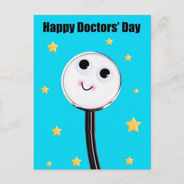 Cartes Pour Fêtes Annuelles Joyeux Médecins Jour Cute Stethoscope Avec Étoiles (Devant)