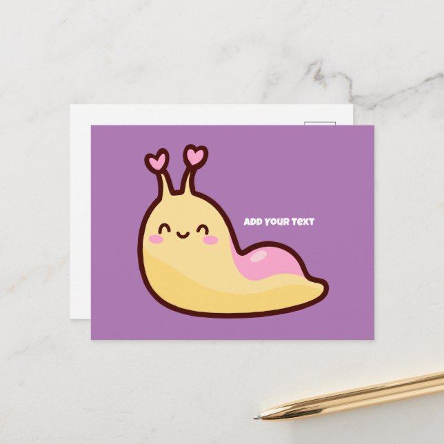 Cartes Pour Fêtes Annuelles Joyeux mignon Slug Texte personnalisé (Devant/Arrière en situation)