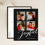 Cartes Pour Fêtes Annuelles Joyeux minimaliste moderne noir Script 4 photo<br><div class="desc">Joyeux Moderne Minimaliste Noir Script 4 Photo Carte Postale De Vacances Moderne. Envoyez des voeux de vacances à vos proches avec cette carte de vacances moderne et festive. Tous les textes sont pré-arrangés pour que vous personnalisiez facilement et rapidement avec vos propres détails. Joyeuses fêtes !</div>