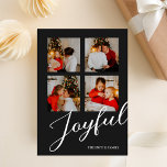 Cartes Pour Fêtes Annuelles Joyeux minimaliste moderne noir Script 4 photo<br><div class="desc">Joyeuse Mini-Script Noir Moderne 4 Photo Carte de vacances. Envoyez des voeux de vacances personnalisables et personnalisés à vos amis, collègues et famille dans des cartes de style simple, chic, élégant et moderne design photo festif, naturel minimaliste! Ci-dessous la calligraphie présente votre message de voeux personnalisé dans la typographie moderne....</div>
