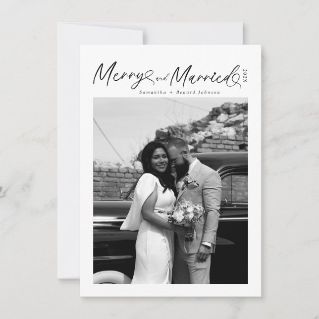 Cartes Pour Fêtes Annuelles Joyeux moderne et marié Script de Noël (Devant)