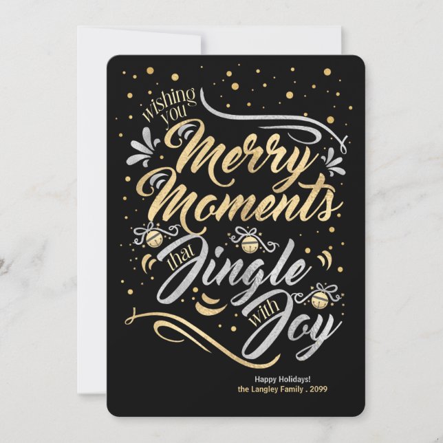 Cartes Pour Fêtes Annuelles Joyeux moments Jingle avec Joy Gold Silver Custom (Devant)