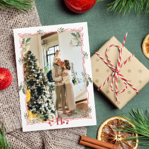 Cartes Pour Fêtes Annuelles Joyeux Monogramme de Noël Holly Berry Photo