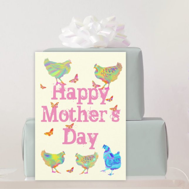 Cartes Pour Fêtes Annuelles Joyeux Mothers Day aquarelle Poulets Papillons (Créateur téléchargé)