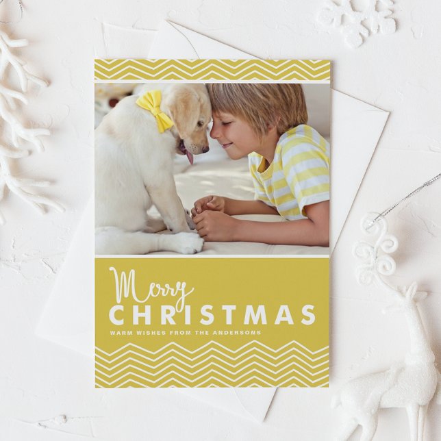 Cartes Pour Fêtes Annuelles Joyeux Motif Chevron Joyeux Noël Photo (Créateur téléchargé)
