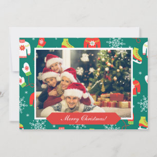 Cartes Pour Fêtes Annuelles Joyeux Motif de Noël Famille Photo Turquoise