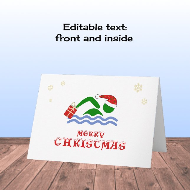 Cartes Pour Fêtes Annuelles Joyeux nage de noël apportant cadeau (Créateur téléchargé)