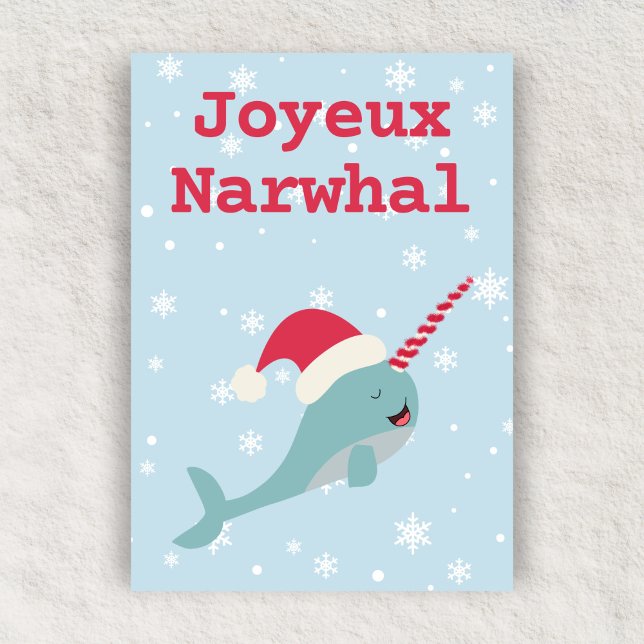 Cartes Pour Fêtes Annuelles Joyeux Narwhal pun Joyeux Noël (Créateur téléchargé)
