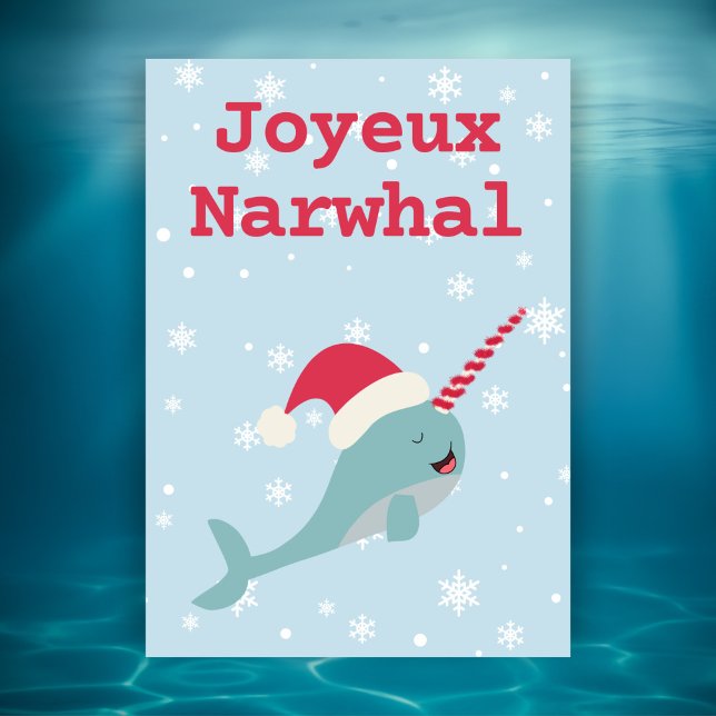Cartes Pour Fêtes Annuelles Joyeux Narwhal pun Joyeux Noël (Créateur téléchargé)