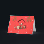 Cartes Pour Fêtes Annuelles Joyeux Noël !<br><div class="desc">Envoyez charme rétro et esprit de Noël joyeux avec cette carte ludique "Joyeux Noël!" mettant en vedette le Père Noël et ses lutins travailleurs faisant rouler une bûche festive sur un fond rouge vif. Décorée d'arbres et de flocons de neige de style rétro, cette carte capture la magie et la...</div>