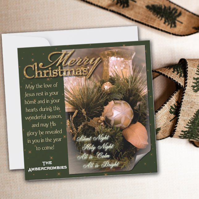 Cartes Pour Fêtes Annuelles Joyeux Noël (Square Merry Christmas holiday card with Silent Night words.)